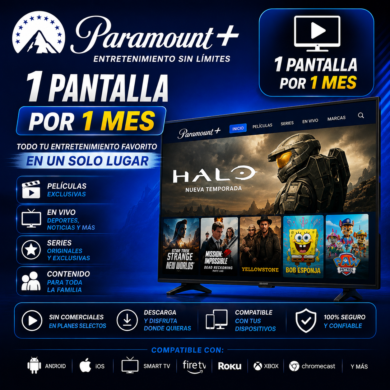 PARAMOUNT+ (1 PANTALLA, 1 MES)