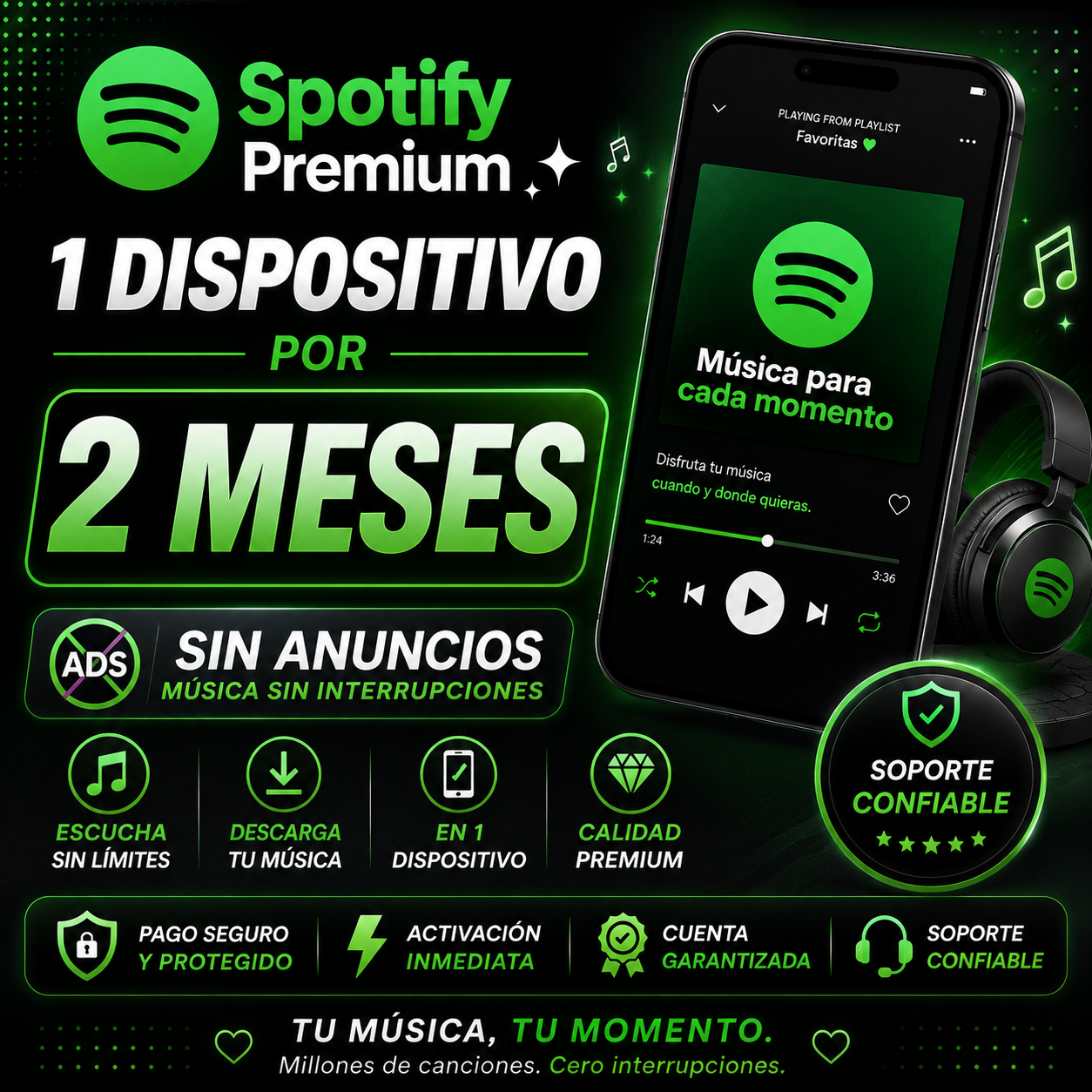 SPOTIFY PREMIUM (1 DISPOSITIVO, 2 MESES)
